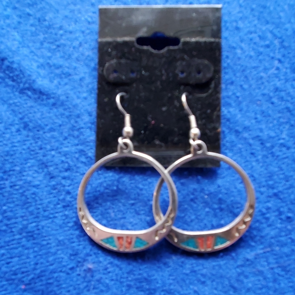 Genuine turquoise inlaid earrings stainless steel